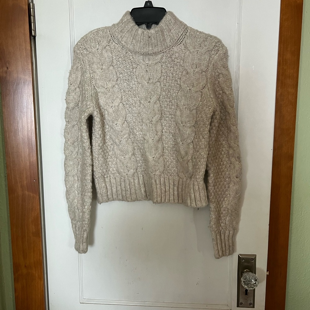 American Eagle Outfitters Cream Cable Knit Turtleneck Sweater